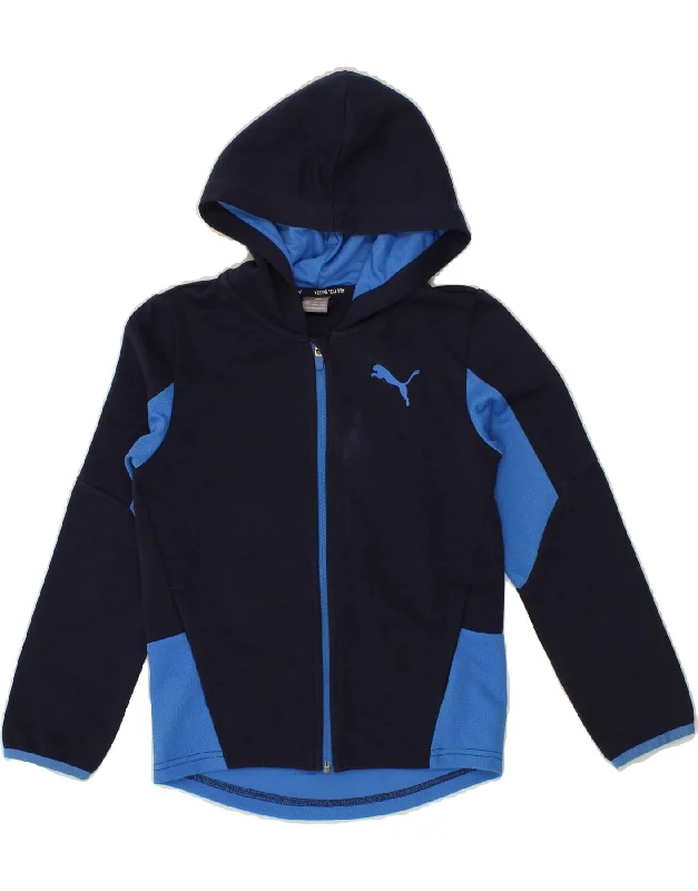 PUMA Boys Graphic Zip Hoodie Sweater 9-10 Years Navy Blue Colourblock