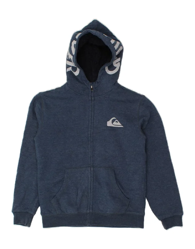 QUIKSILVER Boys Graphic Sherpa Zip Hoodie Sweater 11-12 Years Blue Cotton