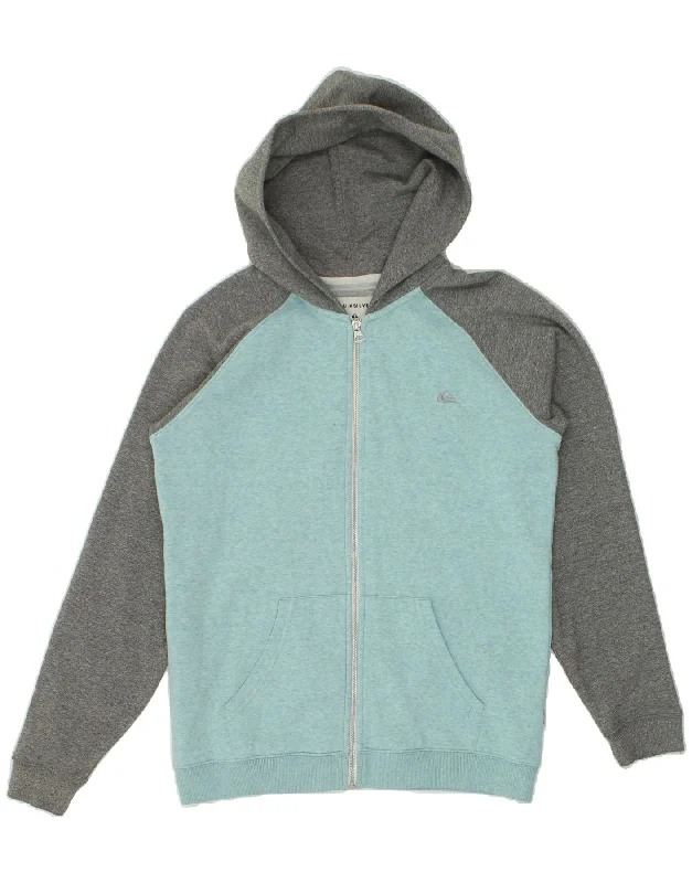 QUIKSILVER Womens Zip Hoodie Sweater UK 16 Large Blue Colourblock Cotton