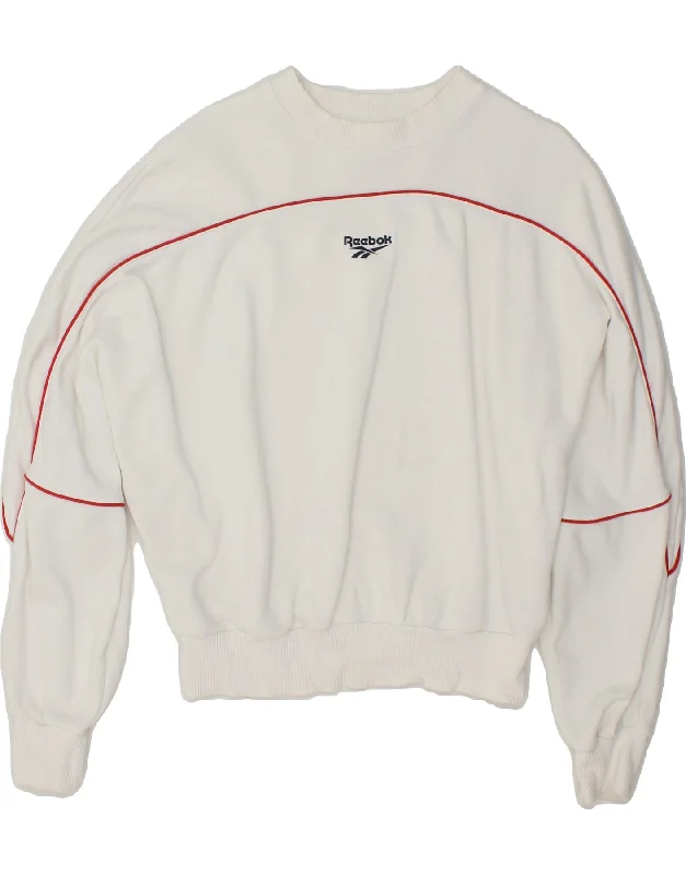 REEBOK Womens Oversized Graphic Crop Sweatshirt Jumper UK 4/6 XS White