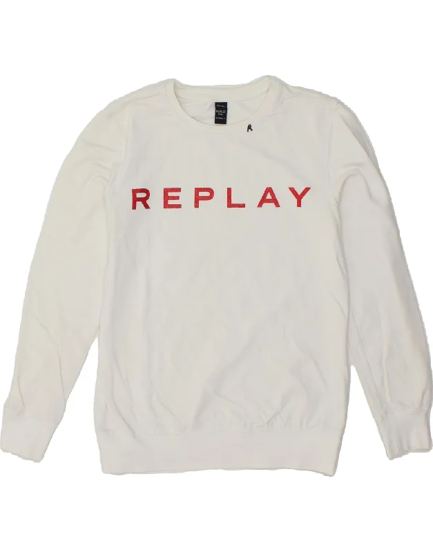 REPLAY Girls Graphic Sweatshirt Jumper 13-14 Years White Cotton