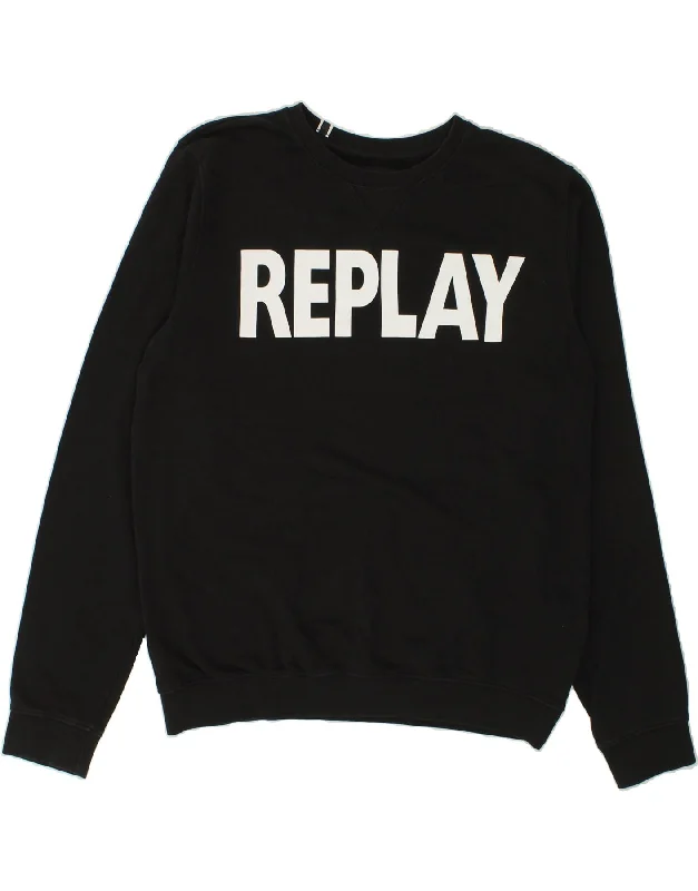 REPLAY Mens Graphic Sweatshirt Jumper 2XL Black Cotton