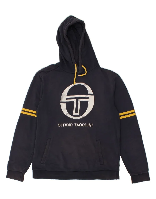 SERGIO TACCHINI Mens Graphic Hoodie Jumper XL Navy Blue Cotton