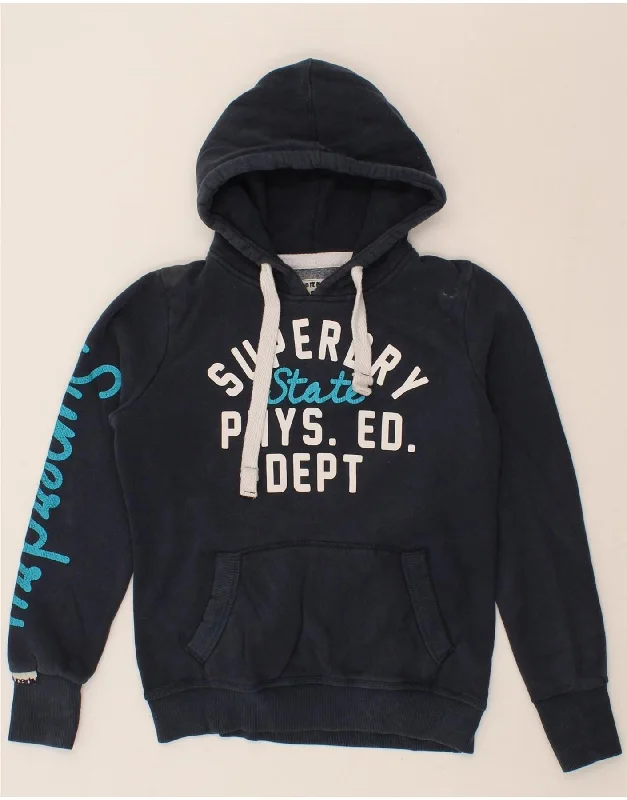 SUPERDRY Mens Graphic Hoodie Jumper Medium Navy Blue Cotton