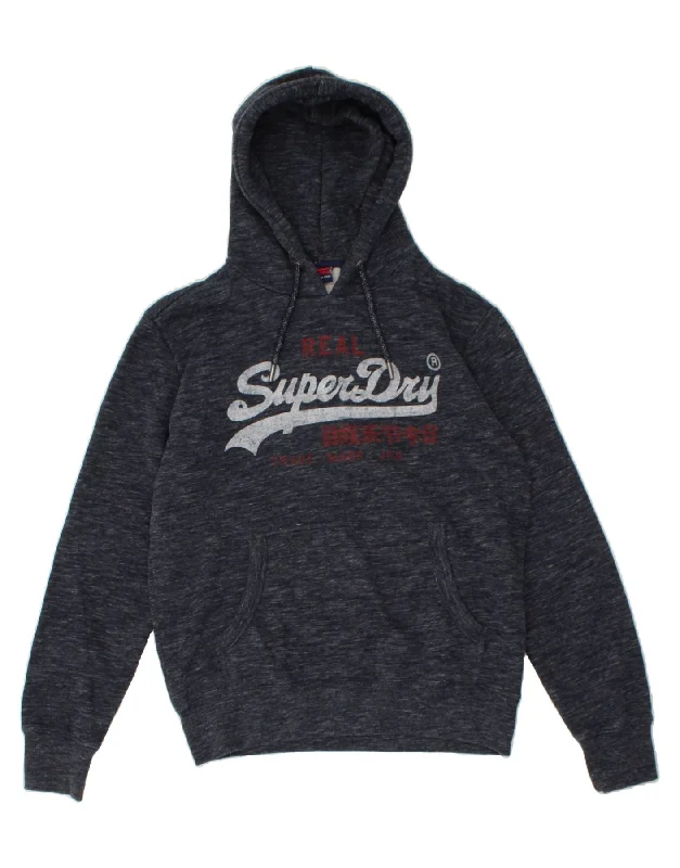 SUPERDRY Mens Graphic Hoodie Jumper XL Grey Flecked Cotton