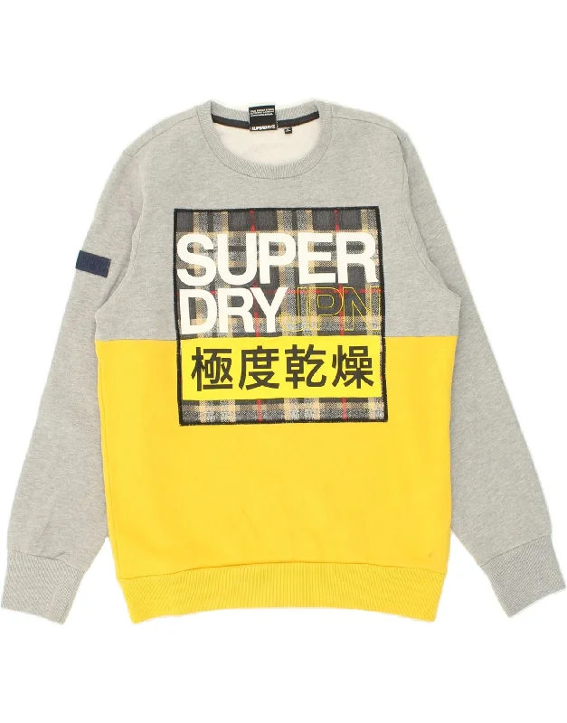 SUPERDRY Mens Graphic Sweatshirt Jumper 2XL Grey Colourblock Cotton