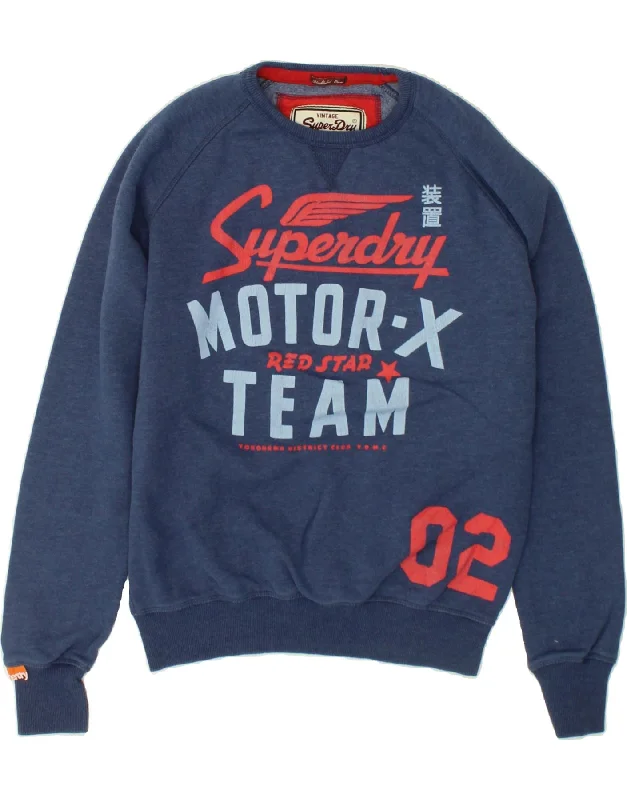 SUPERDRY Mens Graphic Sweatshirt Jumper Large Navy Blue Cotton