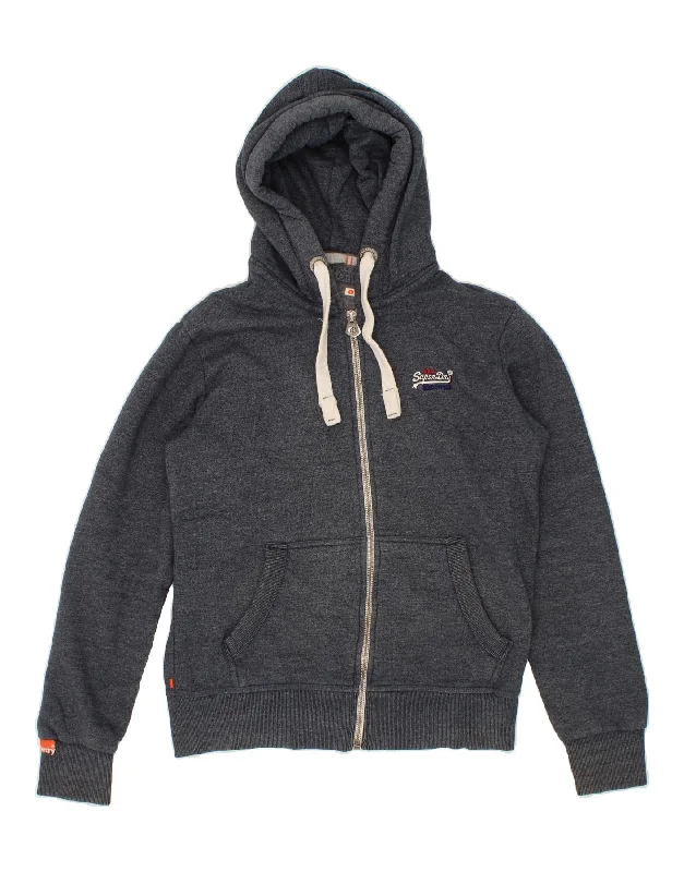 SUPERDRY Mens Hoodie Jumper Large Grey Flecked Cotton