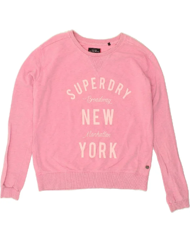 SUPERDRY Womens Graphic Hoodie Jumper UK 16 Large Pink Cotton