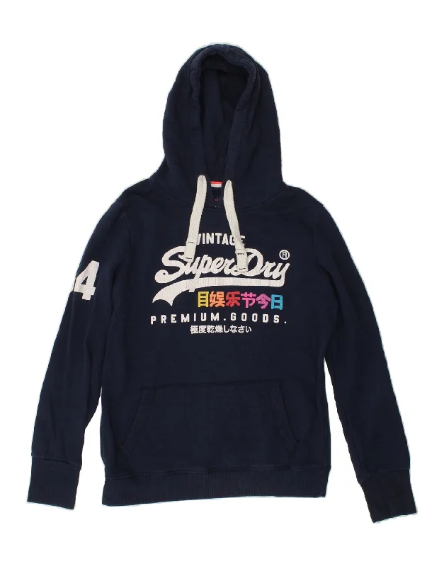 SUPERDRY Womens Graphic Hoodie Jumper UK 18 XL Navy Blue Cotton