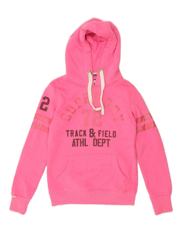 SUPERDRY Womens Graphic Hoodie Jumper UK 6 XS Pink Cotton