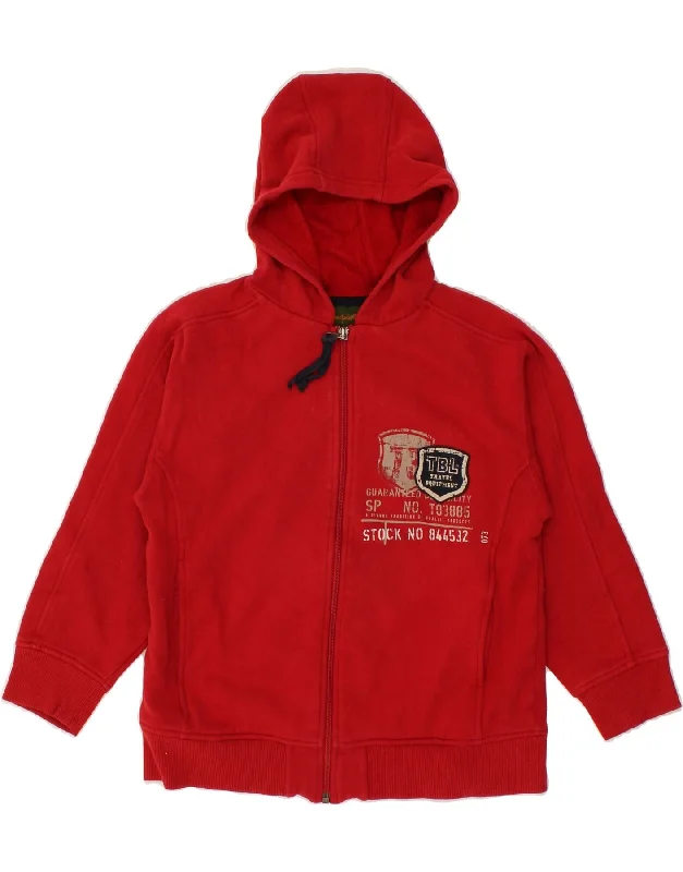 TIMBERLAND Boys Graphic Zip Hoodie Sweater 7-8 Years Red Cotton