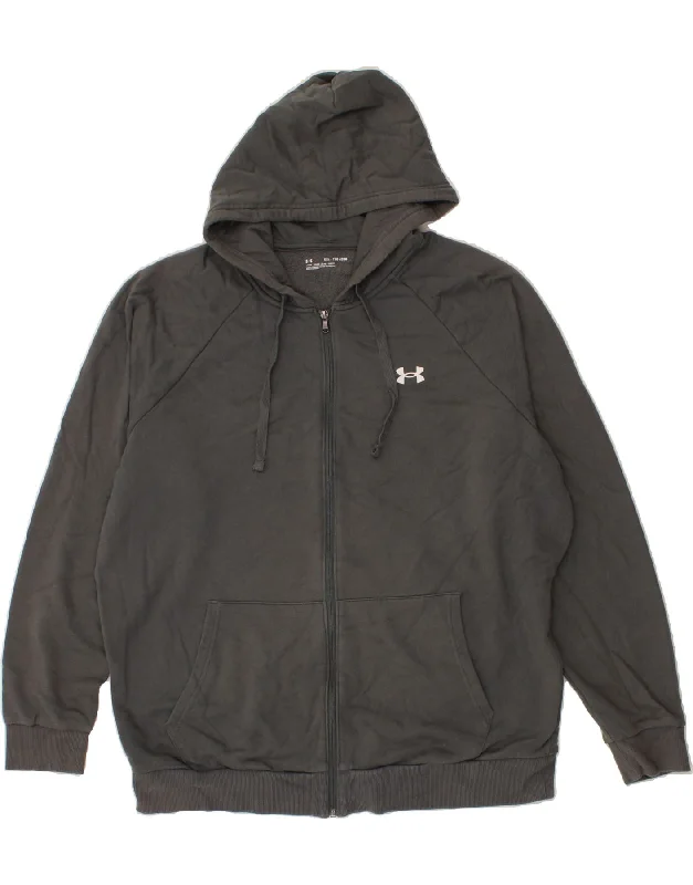 UNDER ARMOUR Mens Zip Hoodie Sweater 2XL Grey Cotton