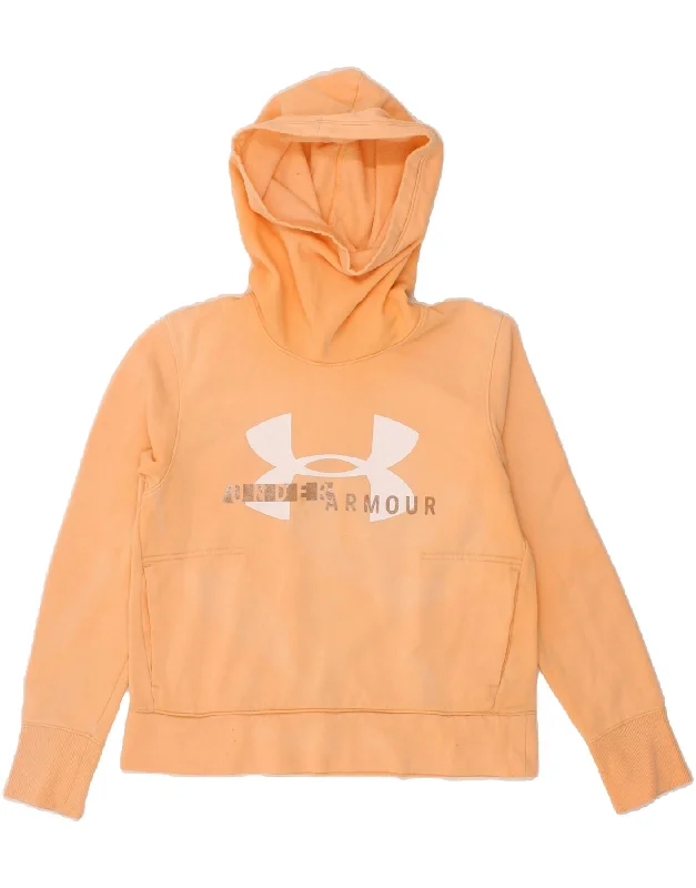 UNDER ARMOUR Womens Graphic Hoodie Jumper UK 10 Small Orange Cotton