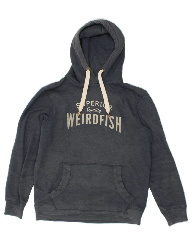 WEIRD FISH Mens Graphic Hoodie Jumper Medium Grey Cotton