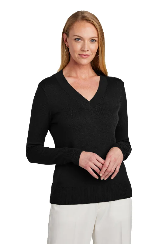 Brooks Brothers Womens Long Sleeve V-Neck Sweater - Deep Black