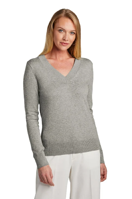 Brooks Brothers Womens Long Sleeve V-Neck Sweater - Heather Light Shadow Grey