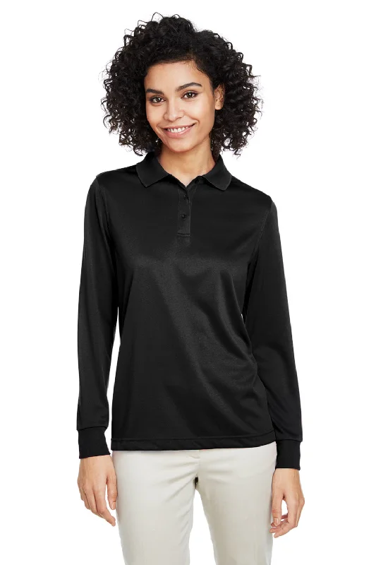 Harriton Womens Advantage Performance Moisture Wicking Long Sleeve Polo Shirt - Black