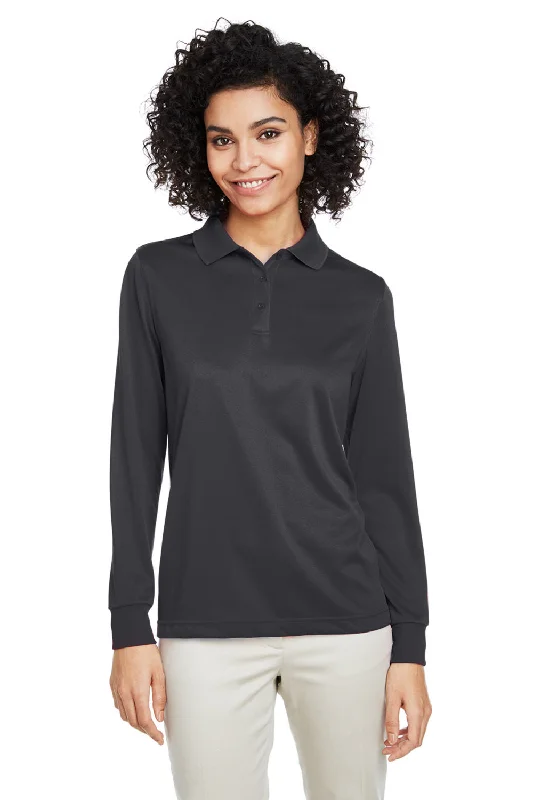 Harriton Womens Advantage Performance Moisture Wicking Long Sleeve Polo Shirt - Dark Charcoal Grey