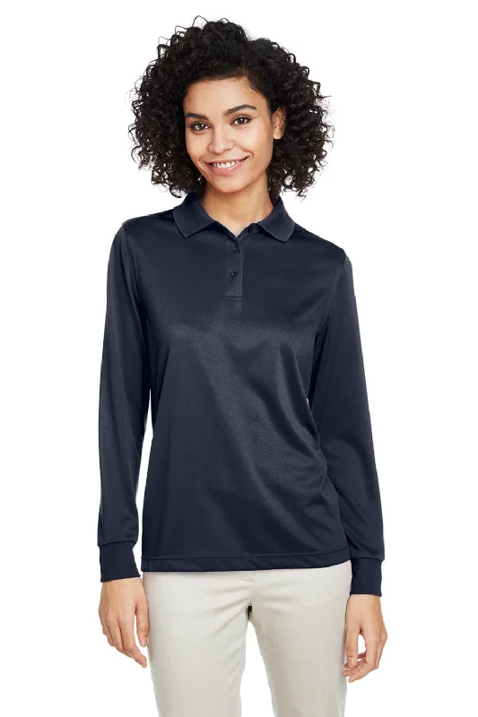 Harriton Womens Advantage Performance Moisture Wicking Long Sleeve Polo Shirt - Dark Navy Blue