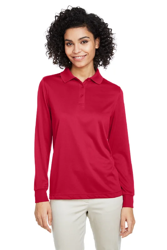 Harriton Womens Advantage Performance Moisture Wicking Long Sleeve Polo Shirt - Red