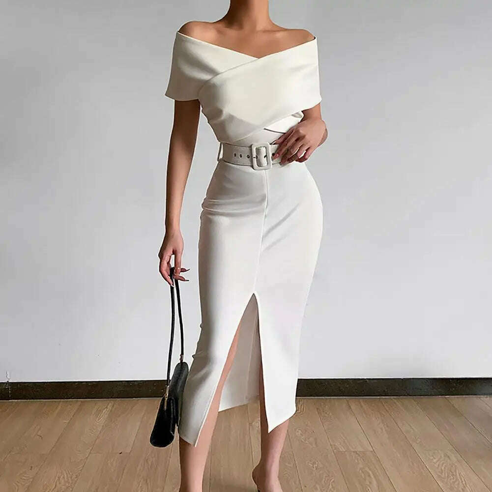 Evening Dress Belt Party Dress Front Split Hem Slim Fit Evening Midi Dress Tunics Fall fleece Evening Dress Belt Party Dress Front Split Hem Slim Fit Evening Midi Dress Tunics Fall fleece