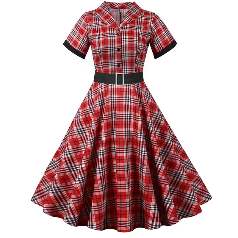 BerriesJam - Notched Collar Plaid Print CozySlim Party Dress Tunics Ceremony elegant BerriesJam - Notched Collar Plaid Print CozySlim Party Dress Tunics Ceremony elegant